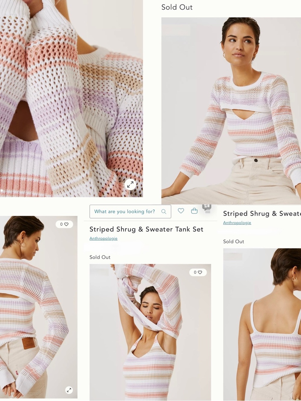 Anthropologie Pastel Striped Shrug & Tank Set - White, Pink, Purple, Tan
